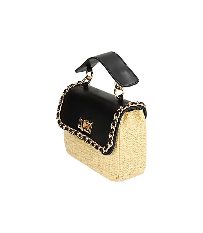 Mini bag a mano in rafia nera