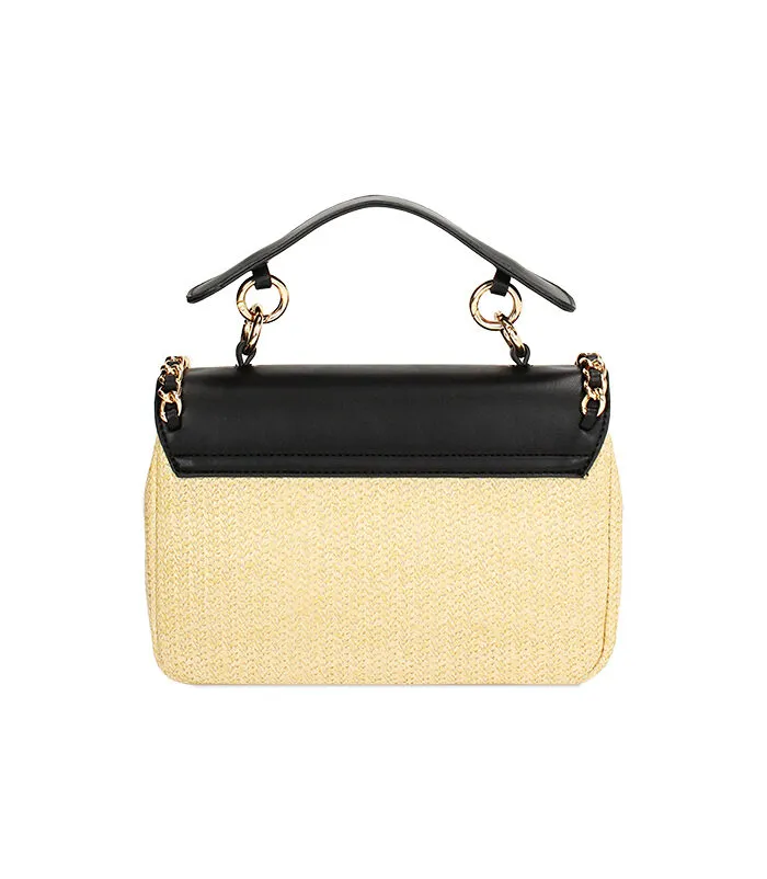 Mini bag a mano in rafia nera