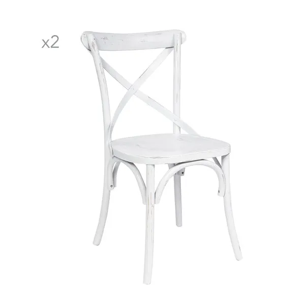 Novità Home Set 2 sedie in legno bianco, intreccio in legno