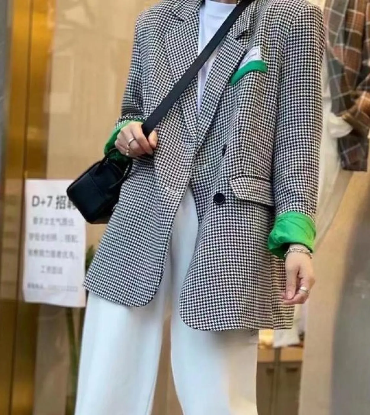 Nuovo arrivo primavera autunno donna allentato casual plaid patchwork colletto dentellato blazer manica lunga cappotto monopetto