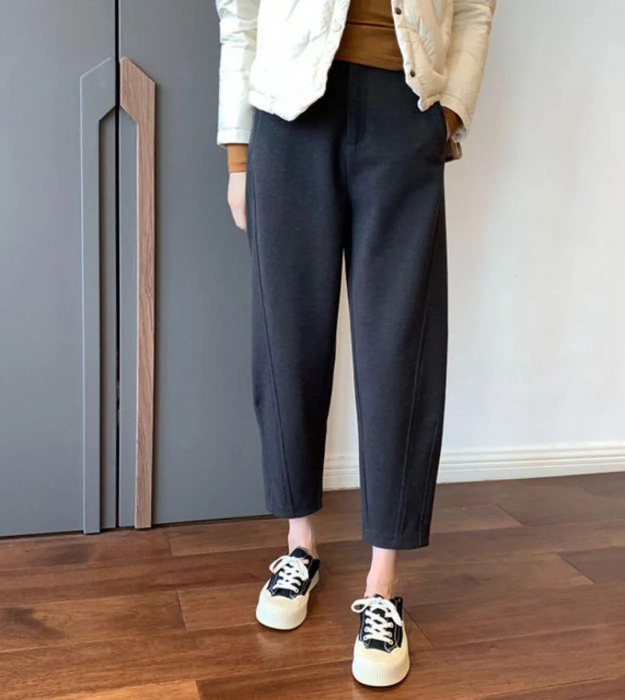 Nuovo arrivo primavera autunno donna vita alta pantaloni larghi alla caviglia solidi tutti abbinati pantaloni Harem di lana casu