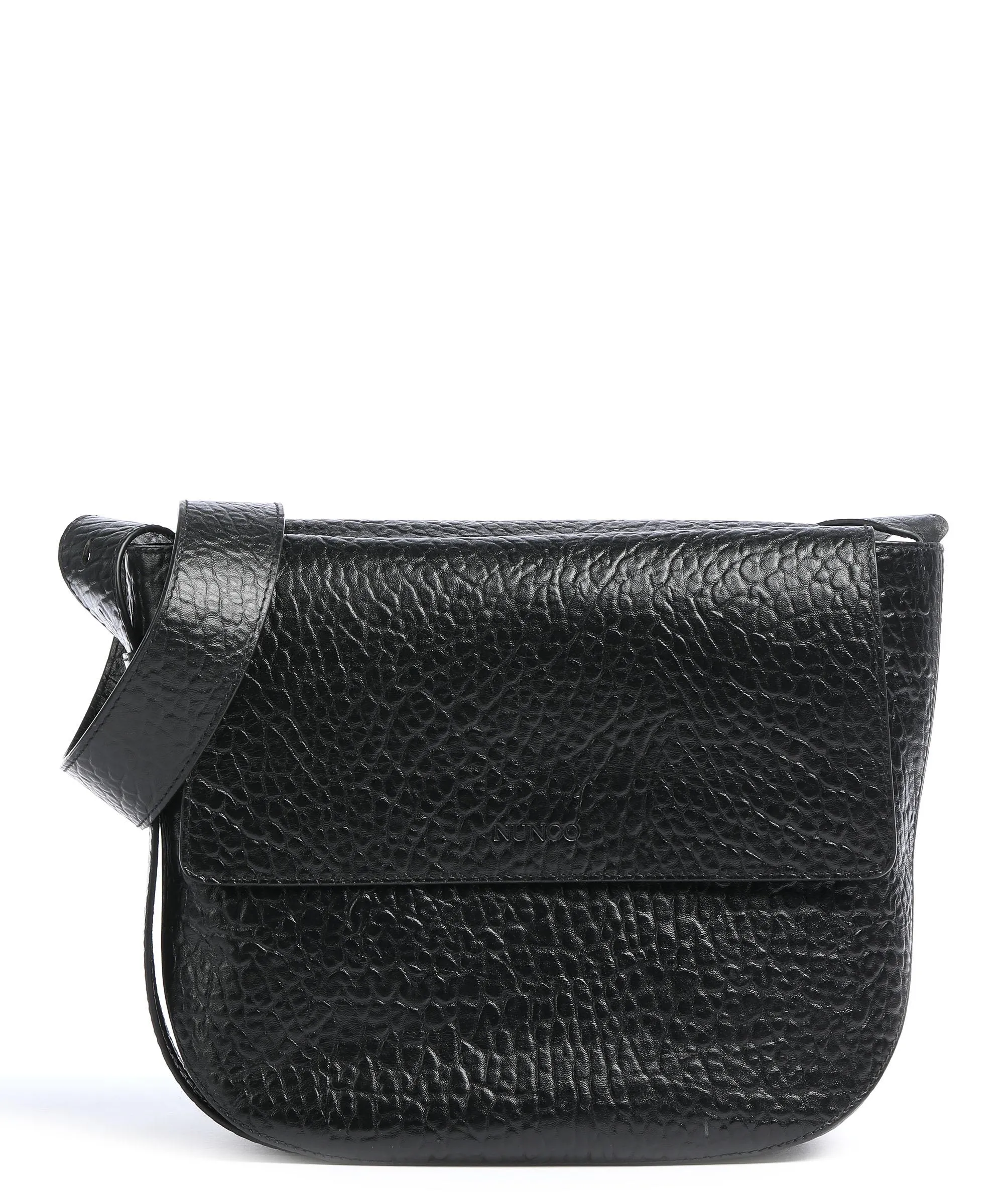  Núnoo New Zealand Borsa a tracolla pelle di vitello goffrata nero  