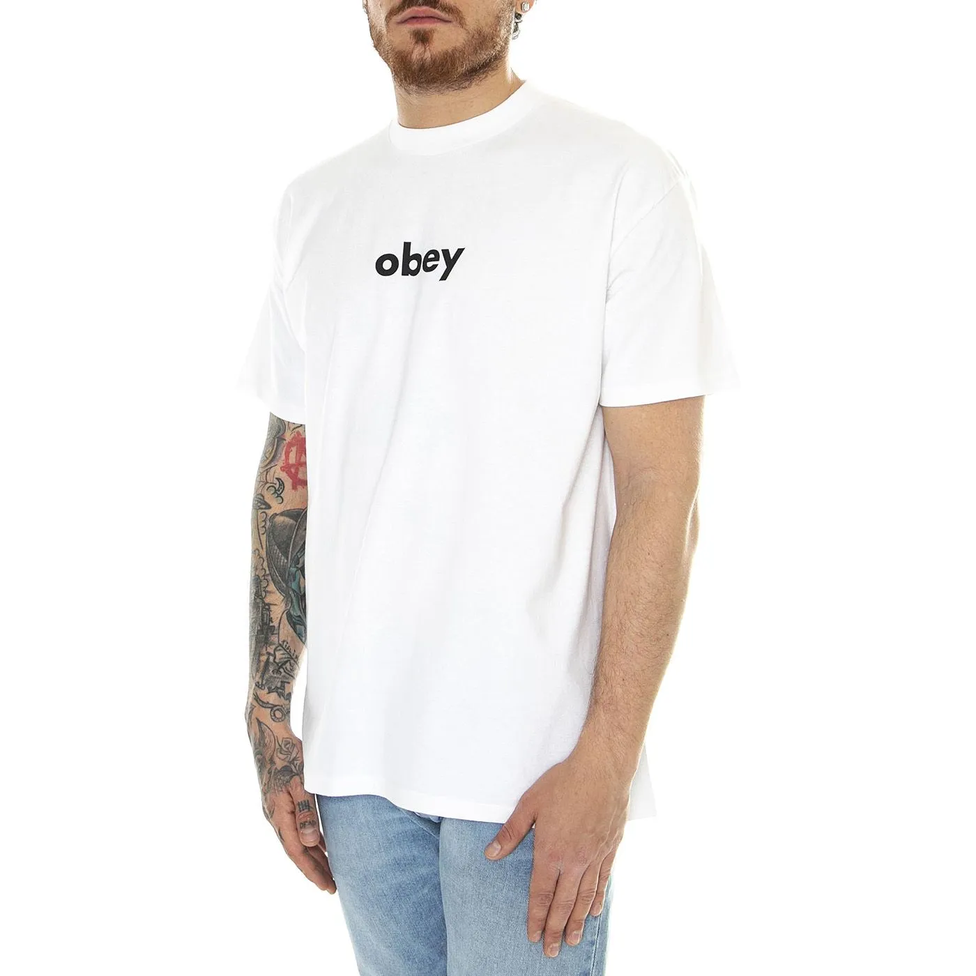 Obey Obey Lower Case 2 Classic Tee White - Maglietta Girocollo Uomo Bianca    