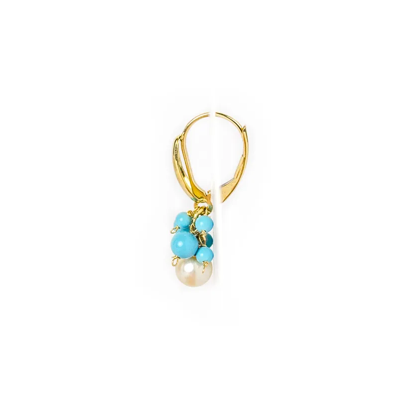 Orecchini monachella con perla e turchese in oro giallo