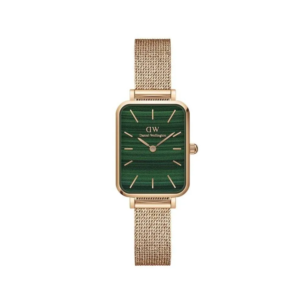 Orologio Al Quarzo Daniel Wellington Quadro Dw00100437 Cassa Rettangolare Acciaio Rosato 26x20 mm Quadrante Verde Cinturino Acci