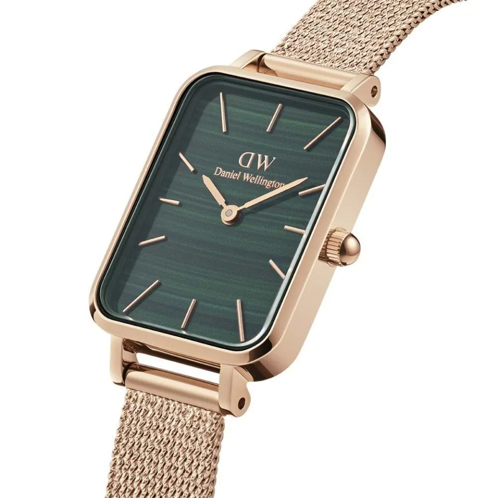 Orologio Al Quarzo Daniel Wellington Quadro Dw00100437 Cassa Rettangolare Acciaio Rosato 26x20 mm Quadrante Verde Cinturino Acci