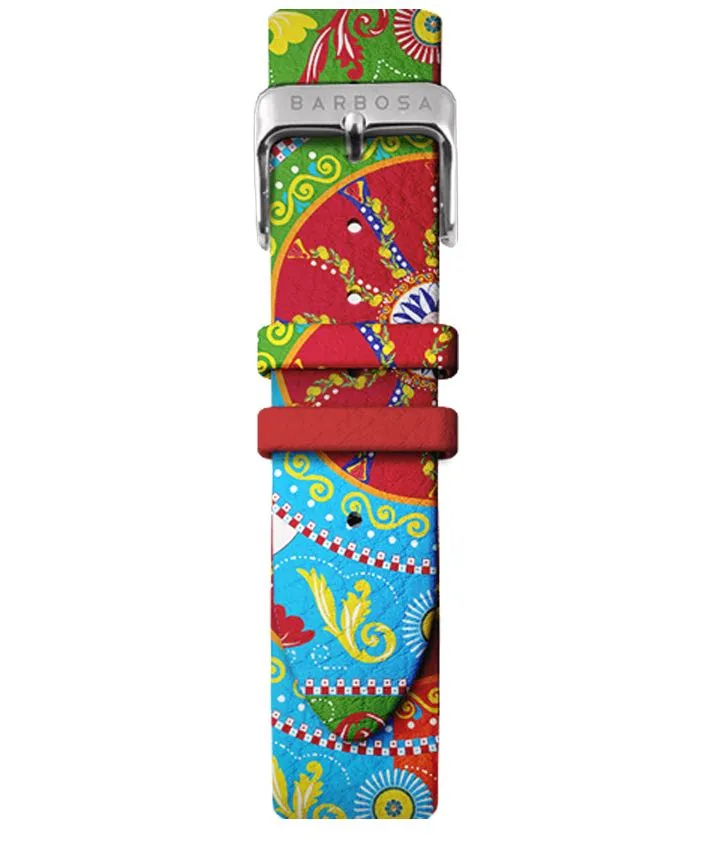 OROLOGIO MADREPERLA CON STRASS dm. 36,5 PELLE STAMPA SICILY ROSSO