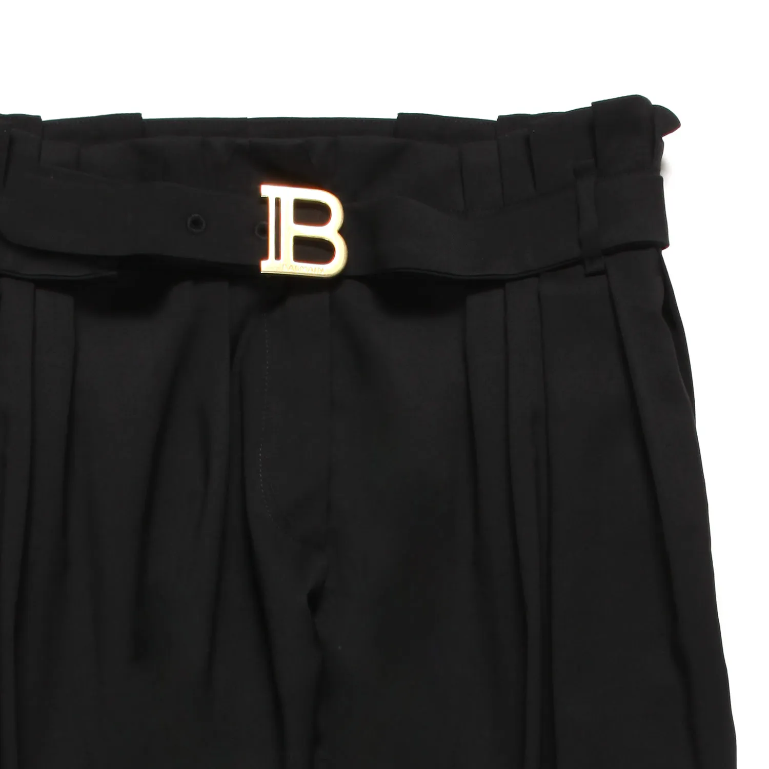 Pantalone Fresco Lana Nero Con Cintura Oro
