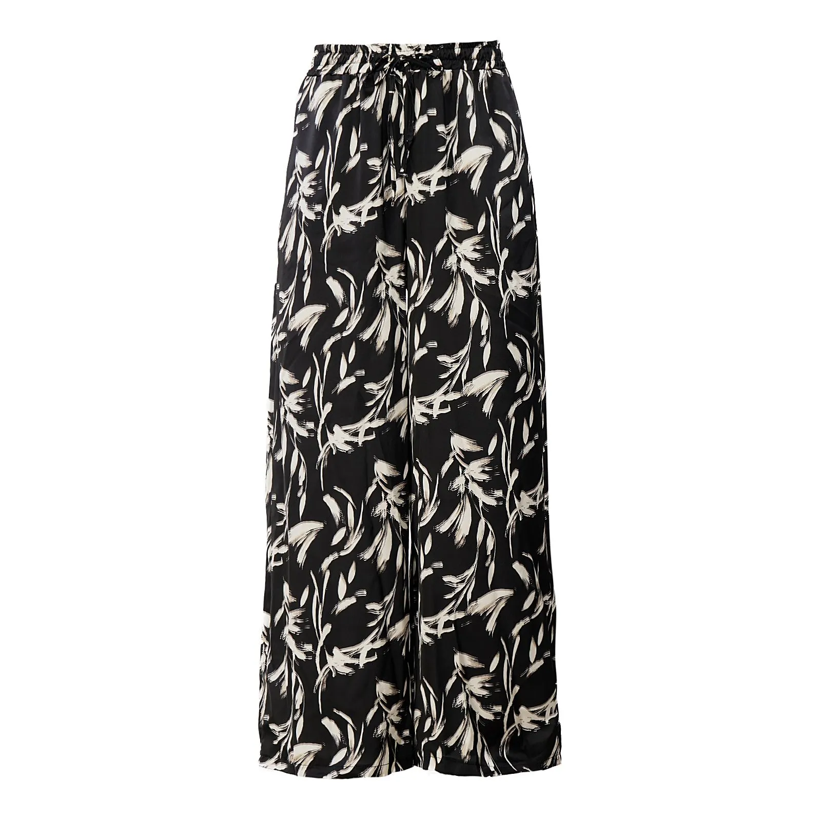 Pantaloni neri lunghi fantasia floreale