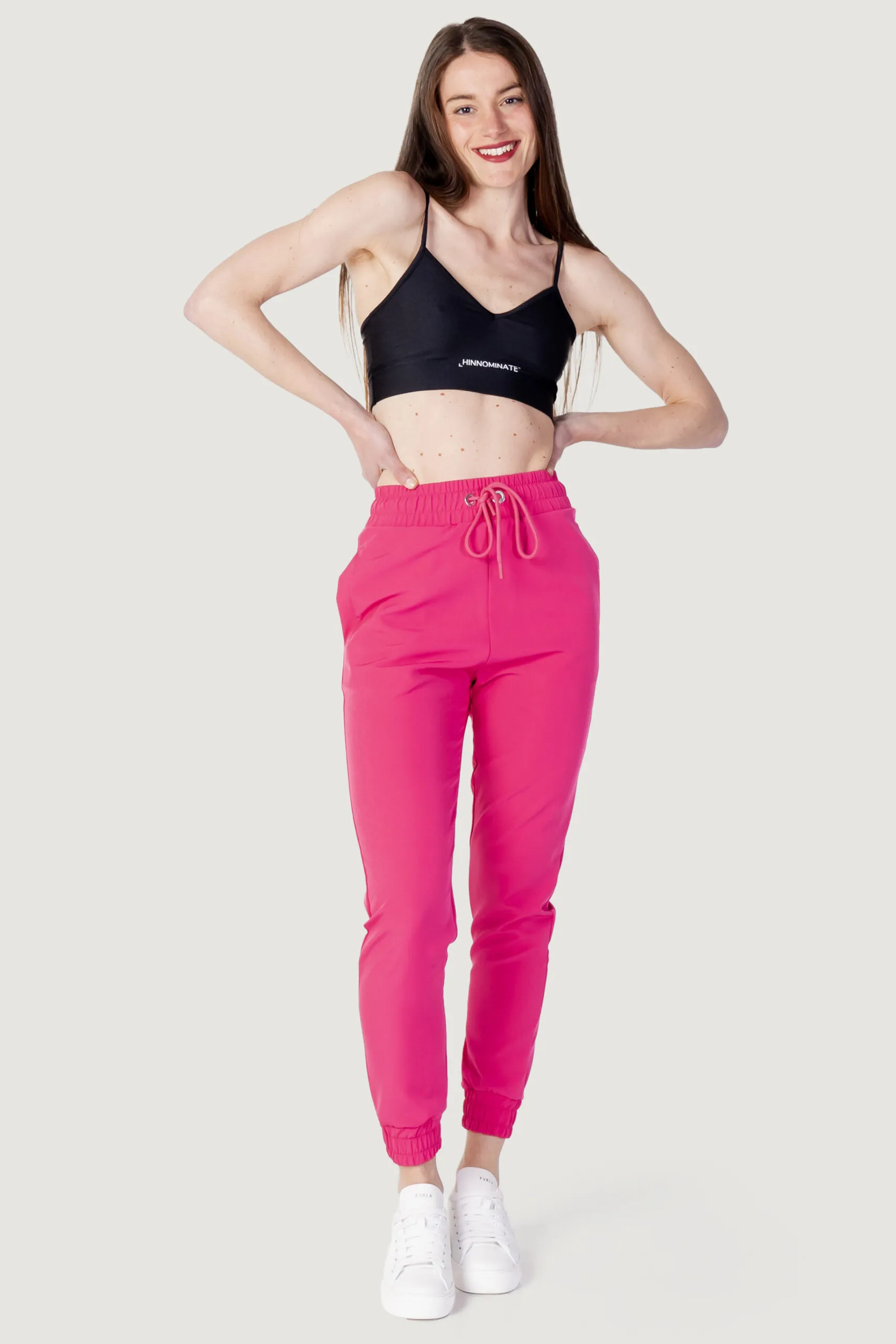 Pantaloni sportivi Hinnominate tinta unita ricamo Fuxia