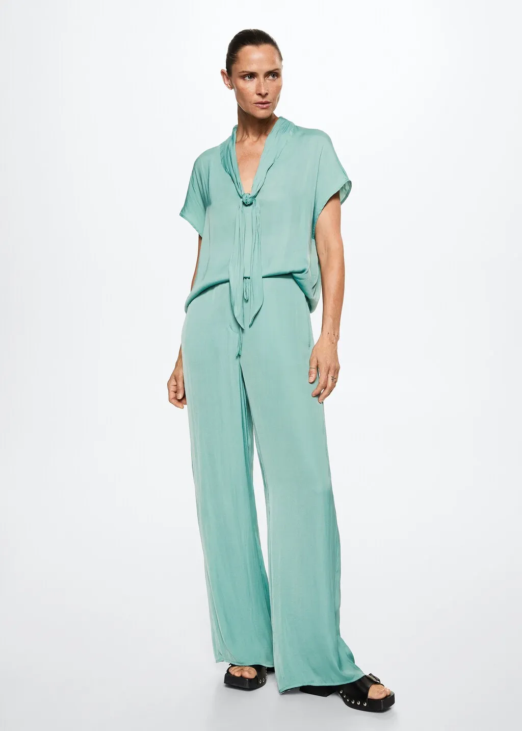 Pantaloni vita elasticizzata satinati
