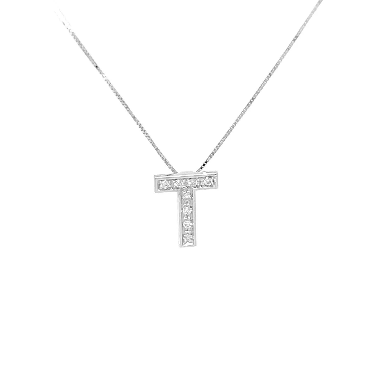 Pendente iniziale T oro bianco e diamanti art. LT-T