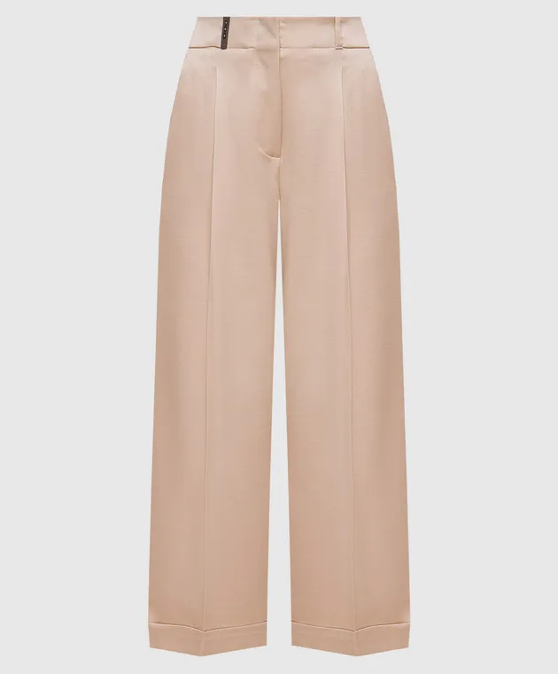 Peserico Pantaloni beige in lana con catena monil A04579D06514