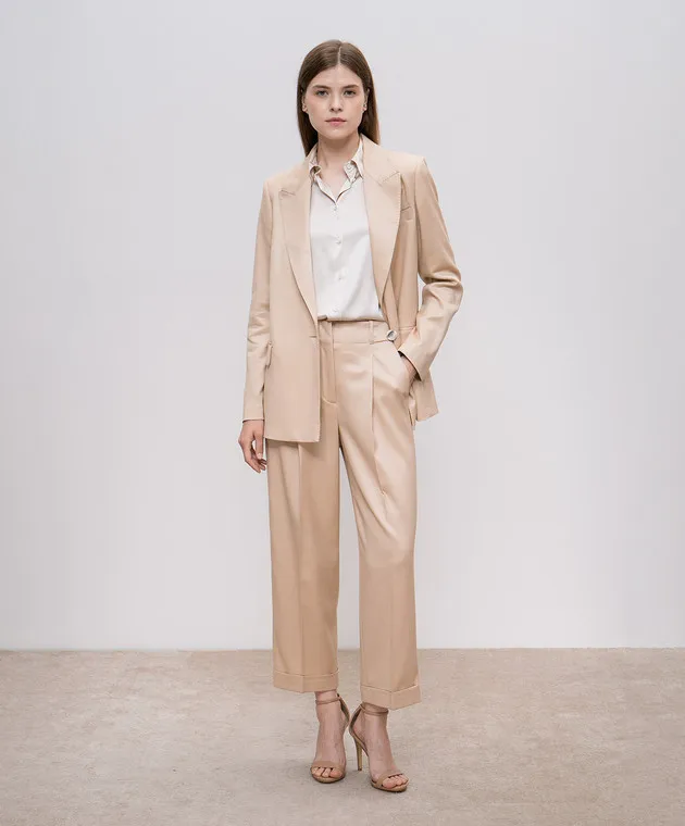 Peserico Pantaloni beige in lana con catena monil A04579D06514