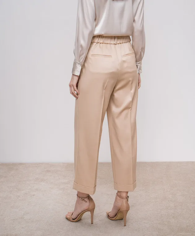 Peserico Pantaloni beige in lana con catena monil A04579D06514