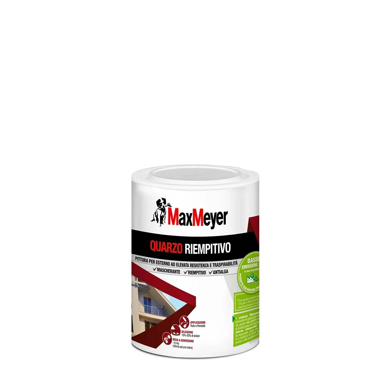 Pittura per esterno traspirante MaxMeyer Quarzo Riempitivo bianco 0,75 l