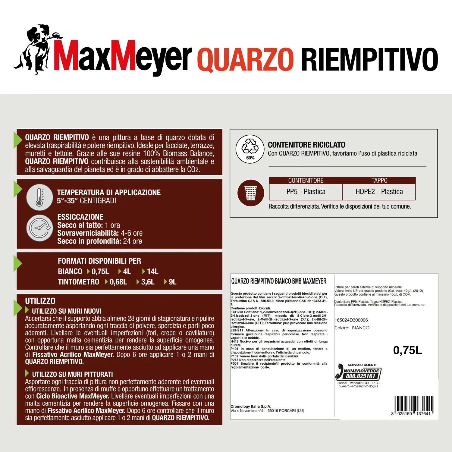 Pittura per esterno traspirante MaxMeyer Quarzo Riempitivo bianco 0,75 l