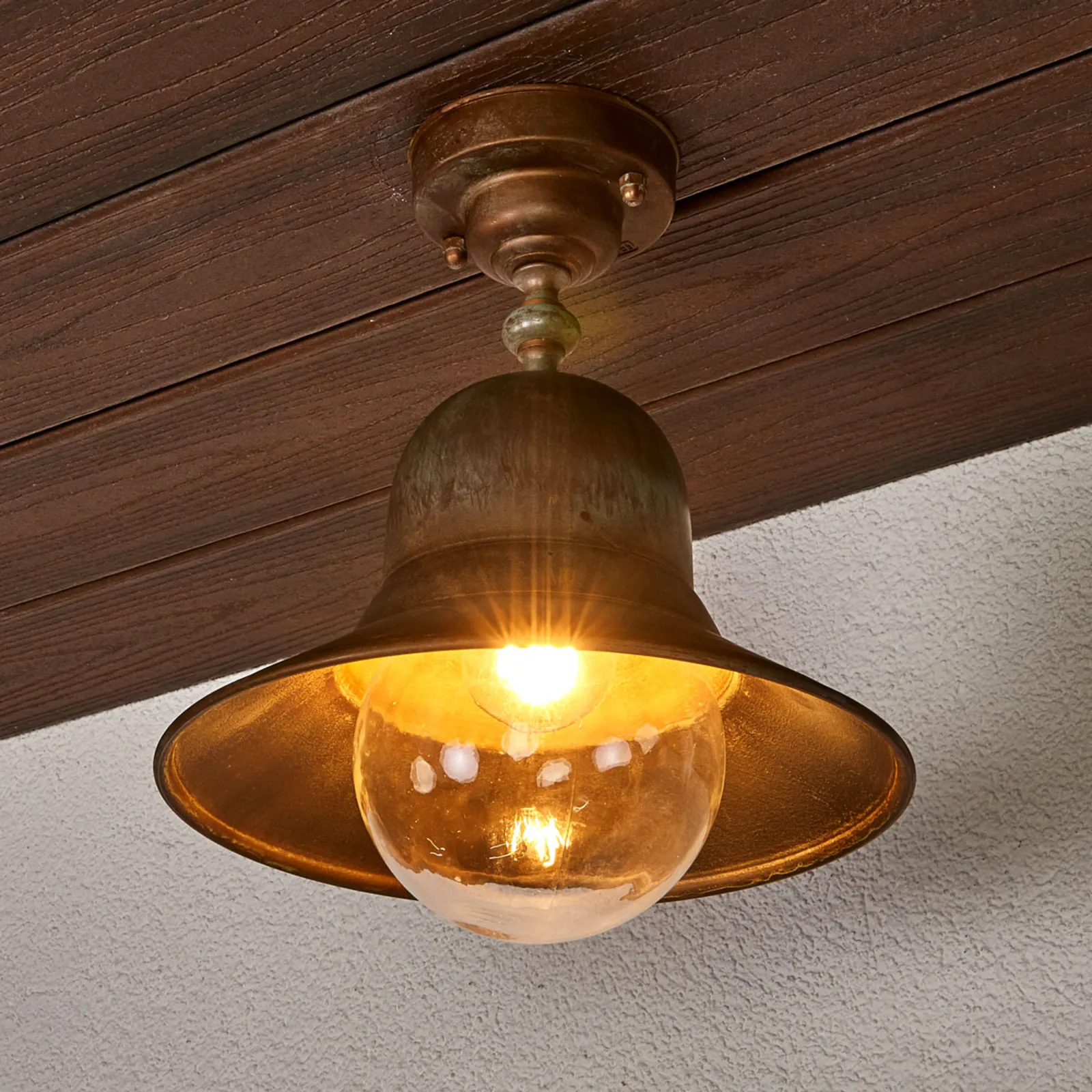 Plafoniera da esterno Marquesa, ottone, vetro, Ø 29 cm