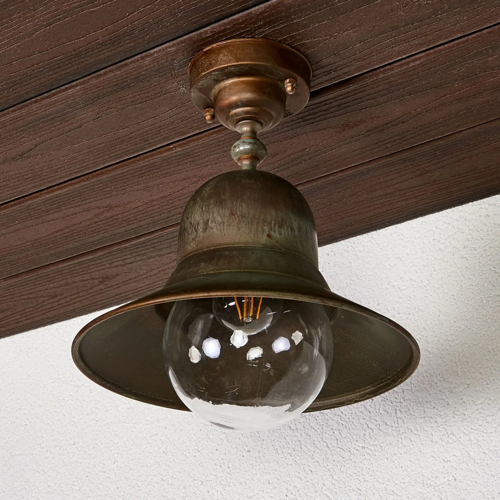 Plafoniera da esterno Marquesa, ottone, vetro, Ø 29 cm