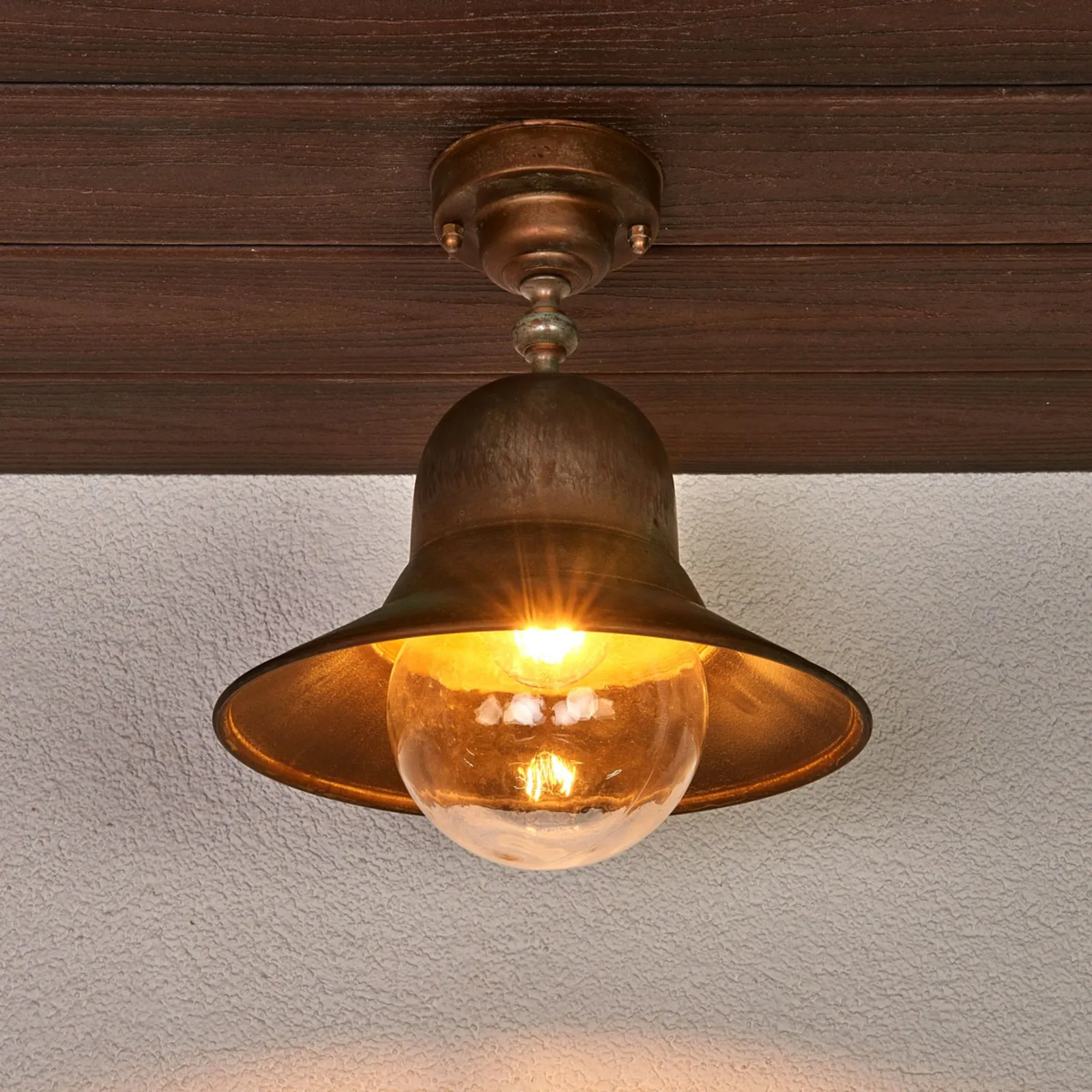 Plafoniera da esterno Marquesa, ottone, vetro, Ø 29 cm