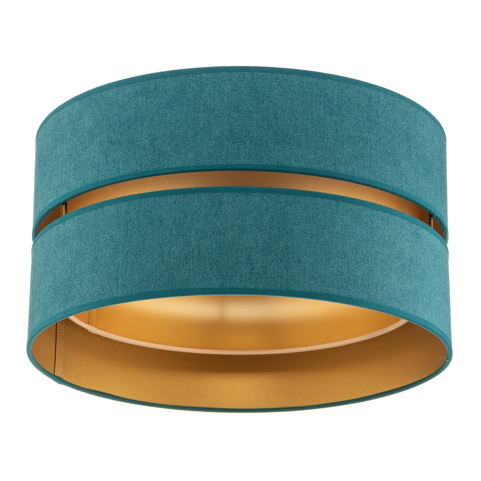 Plafoniera Duo di tessuto, turchese/oro, Ø40cm