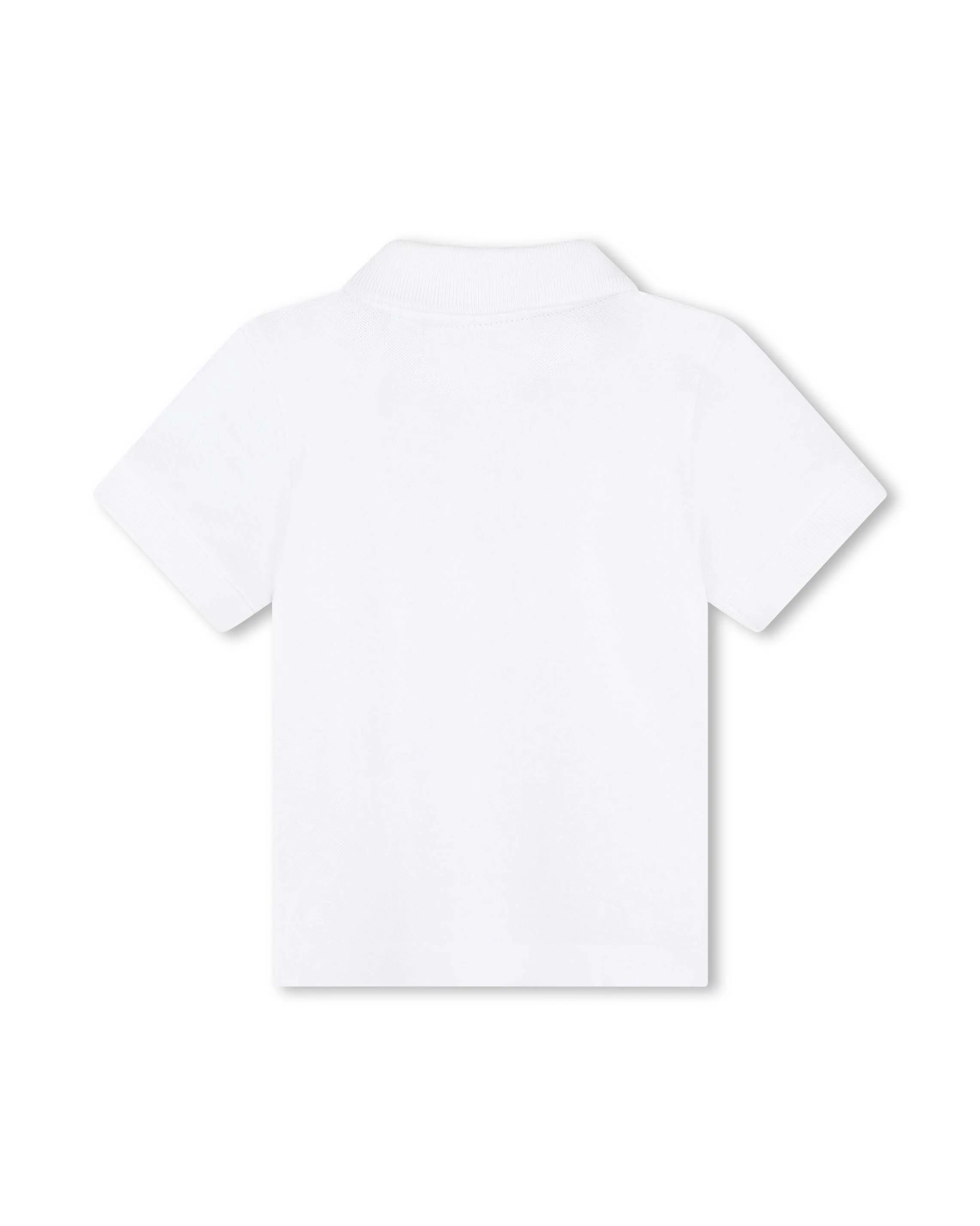 Polo bianca in piquet a maniche corte con scritta logo blu 2-3 anni