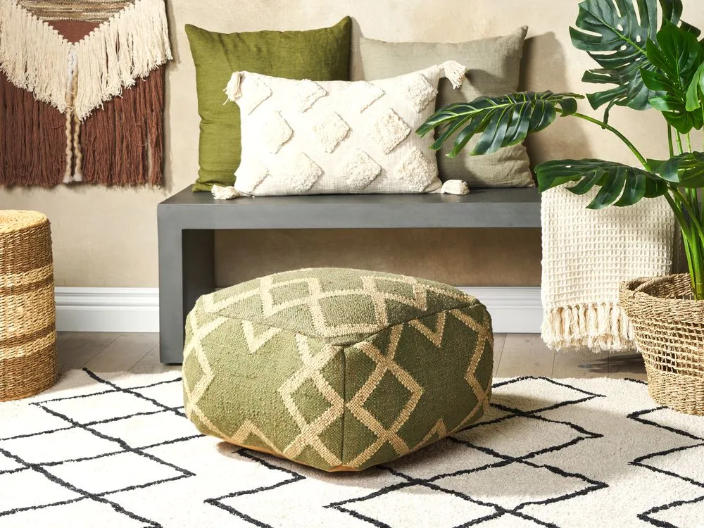 Pouf iuta verde e beige 50 x 50 cm GOPI