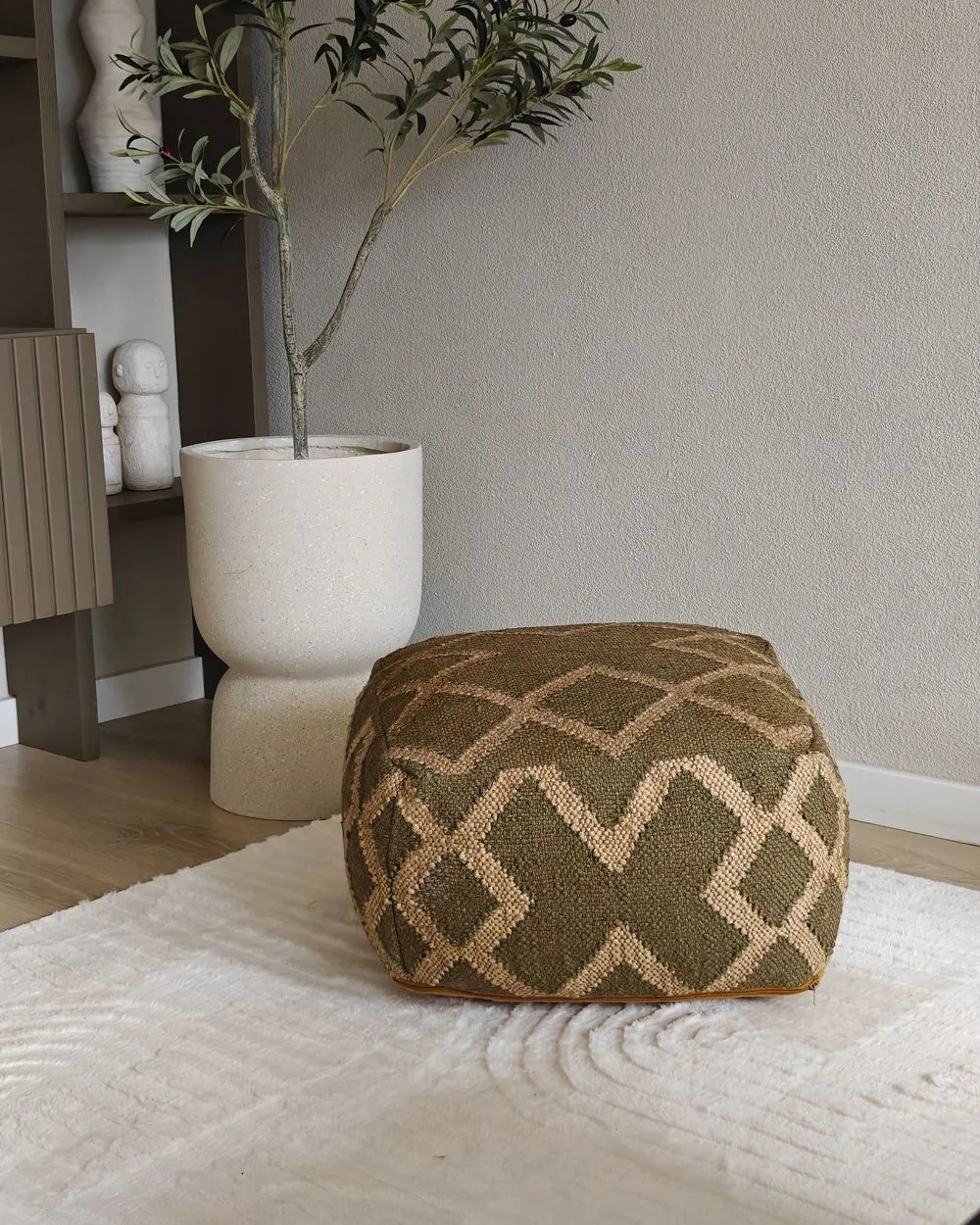Pouf iuta verde e beige 50 x 50 cm GOPI