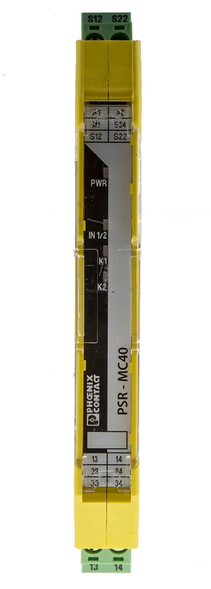 Relè di sicurezza Phoenix Contact PSR-MC40-3NO-1DO-24DC-SC, 24V cc, 2 canali, 3 contatti di sicurezza
