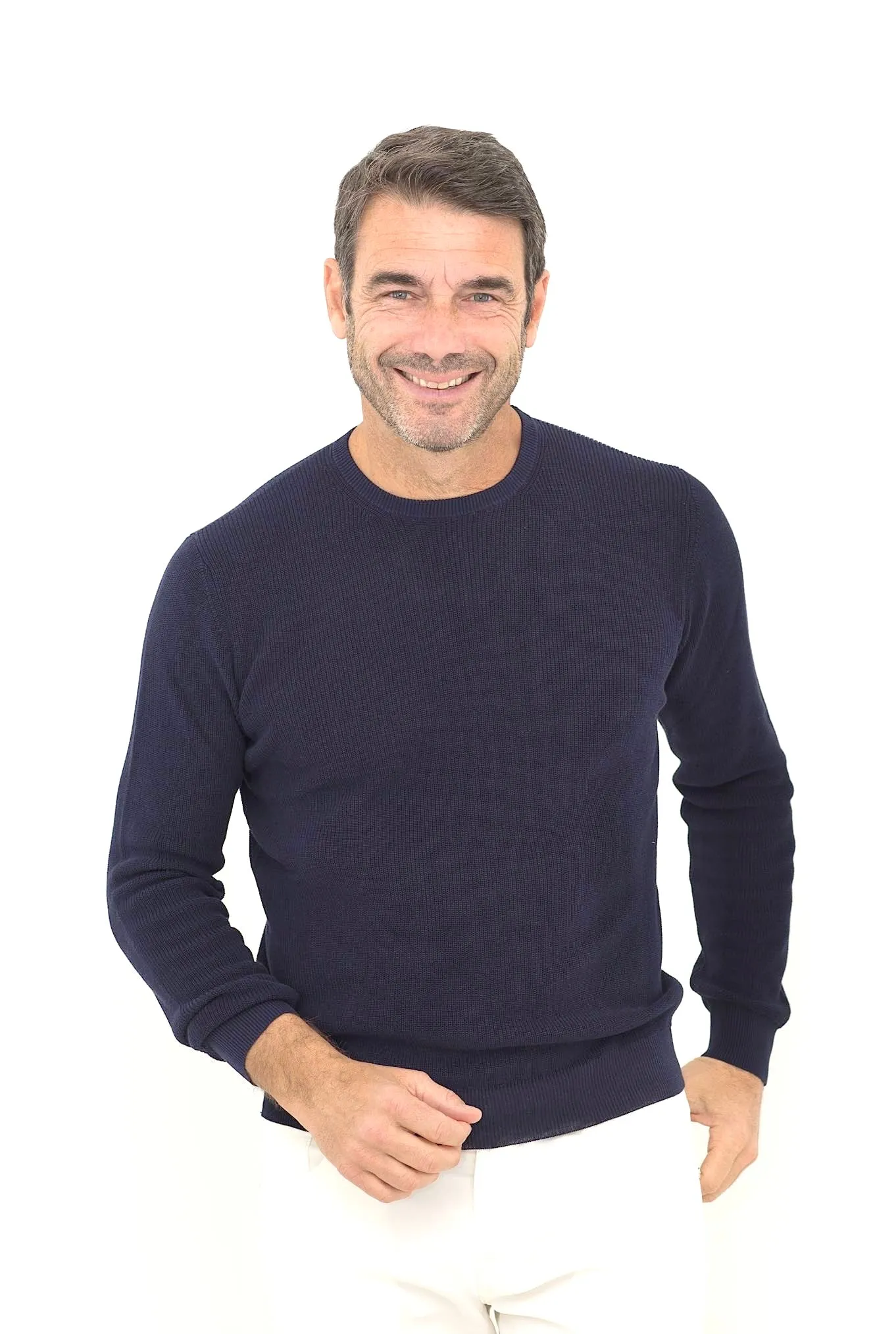 ROBERTO COLLINA Girocollo ML Cotone Crepe a Costine Blu Navy