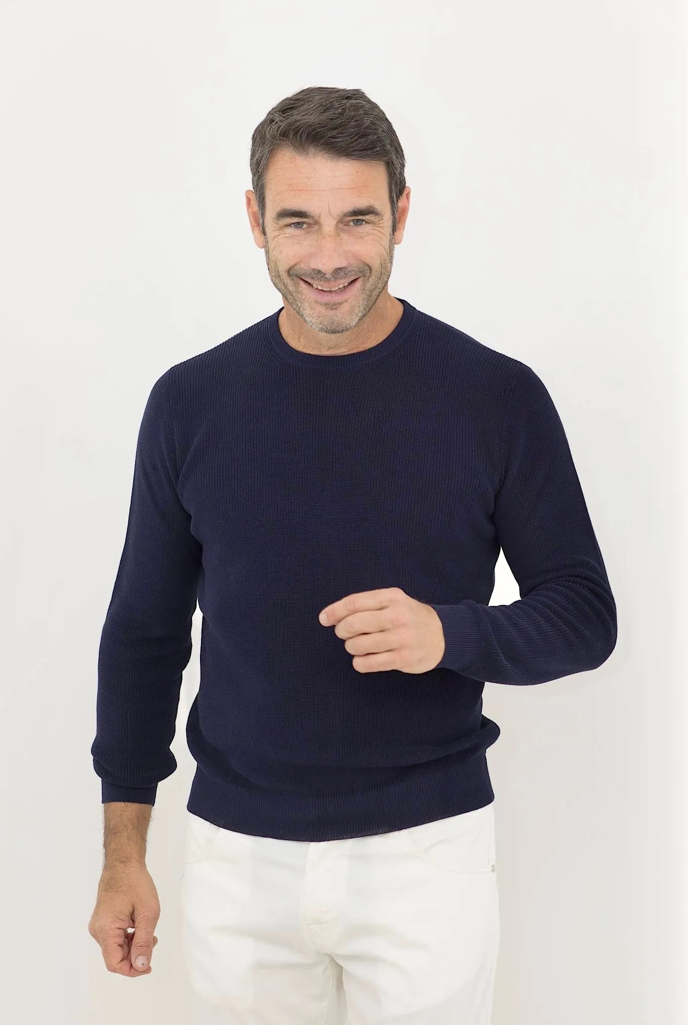 ROBERTO COLLINA Girocollo ML Cotone Crepe a Costine Blu Navy