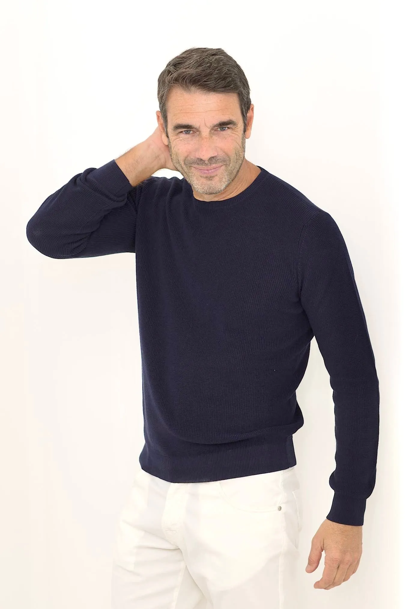 ROBERTO COLLINA Girocollo ML Cotone Crepe a Costine Blu Navy