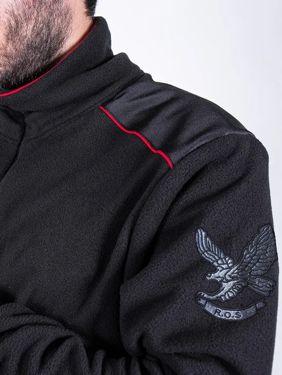 Ros Pile Nero Piping Rosso Con Ricami