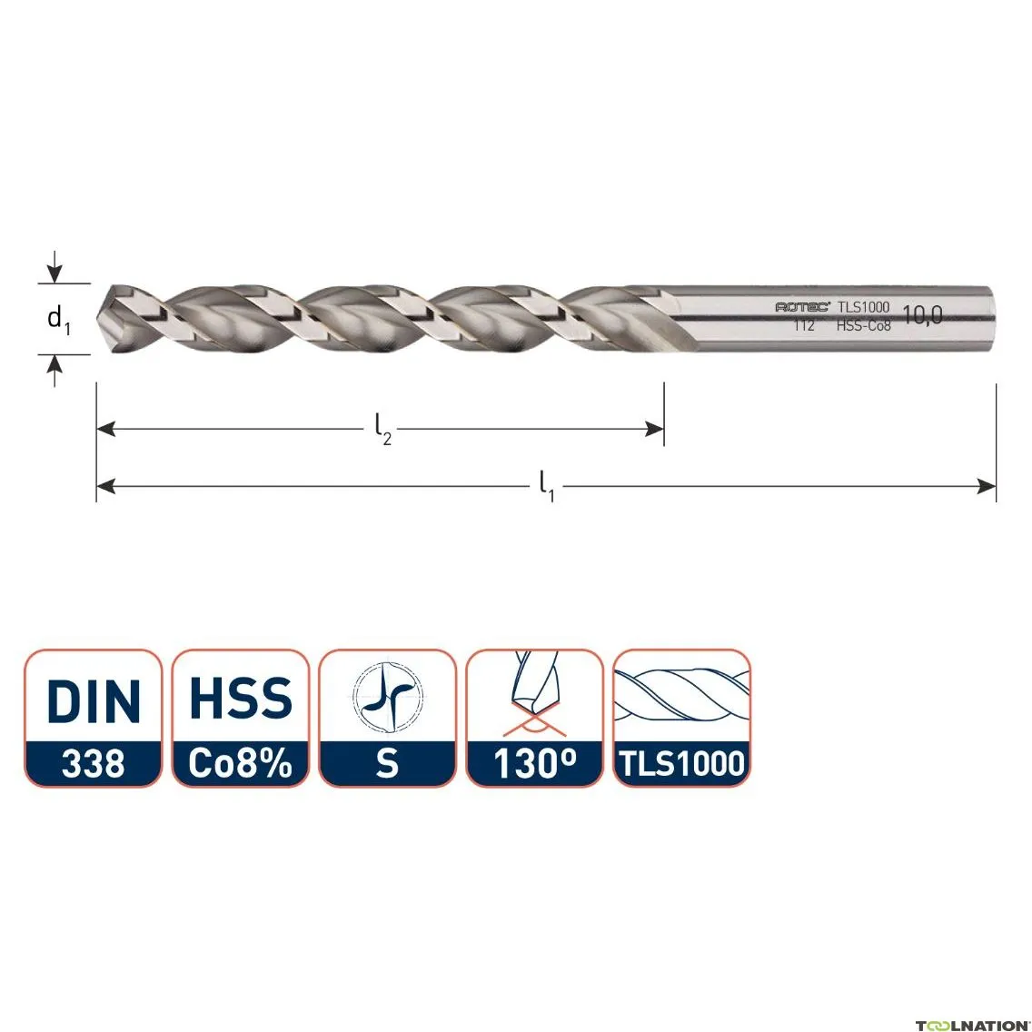 Rotec 112.0700 Punta elicoidale HSS-E, DIN338, tipo TLS1000, Ø7,0
