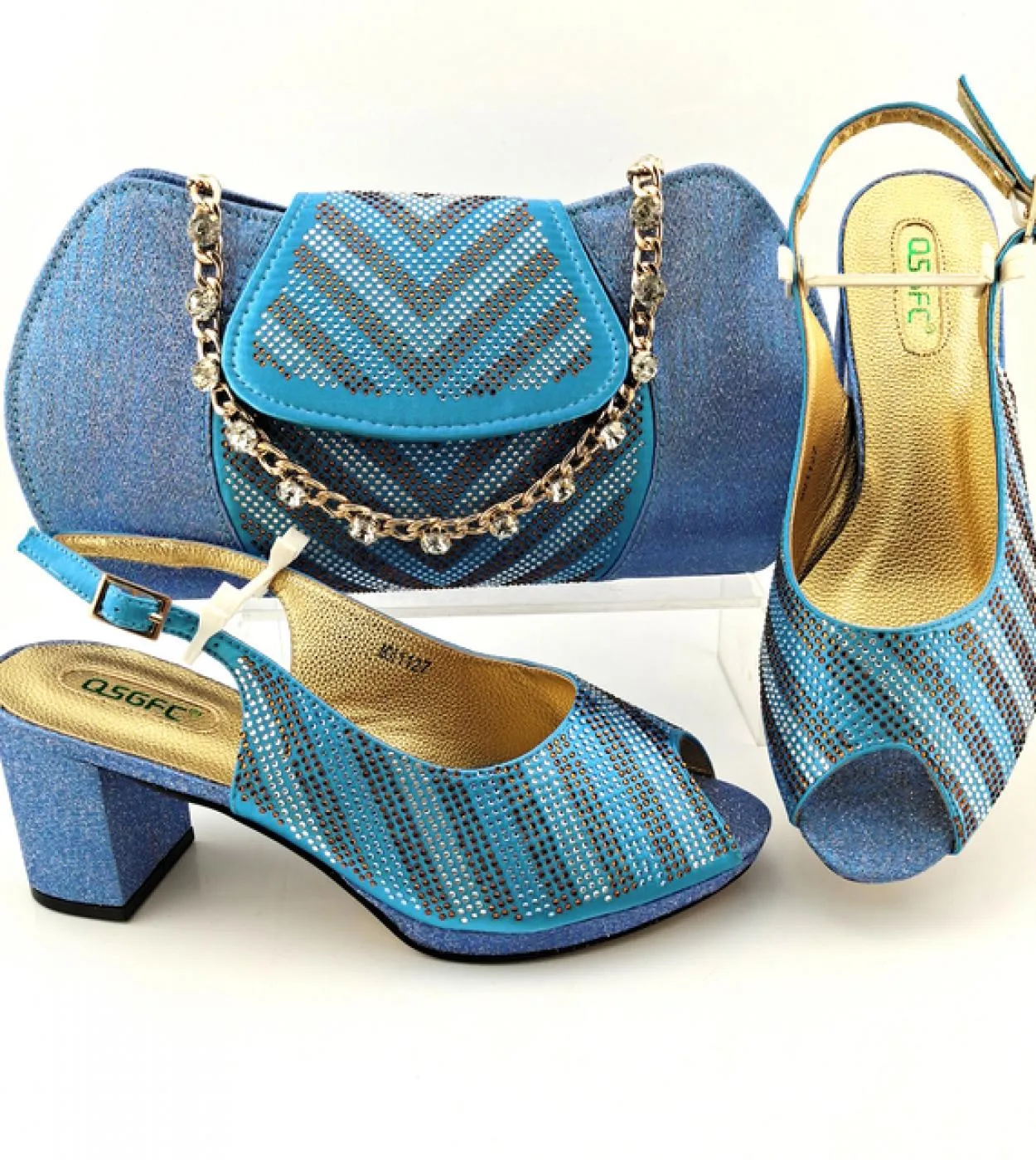 Scarpe da donna e set di borse da donna di vendita calda africana di vendita calda di colore viola stile di cristallo di moda el