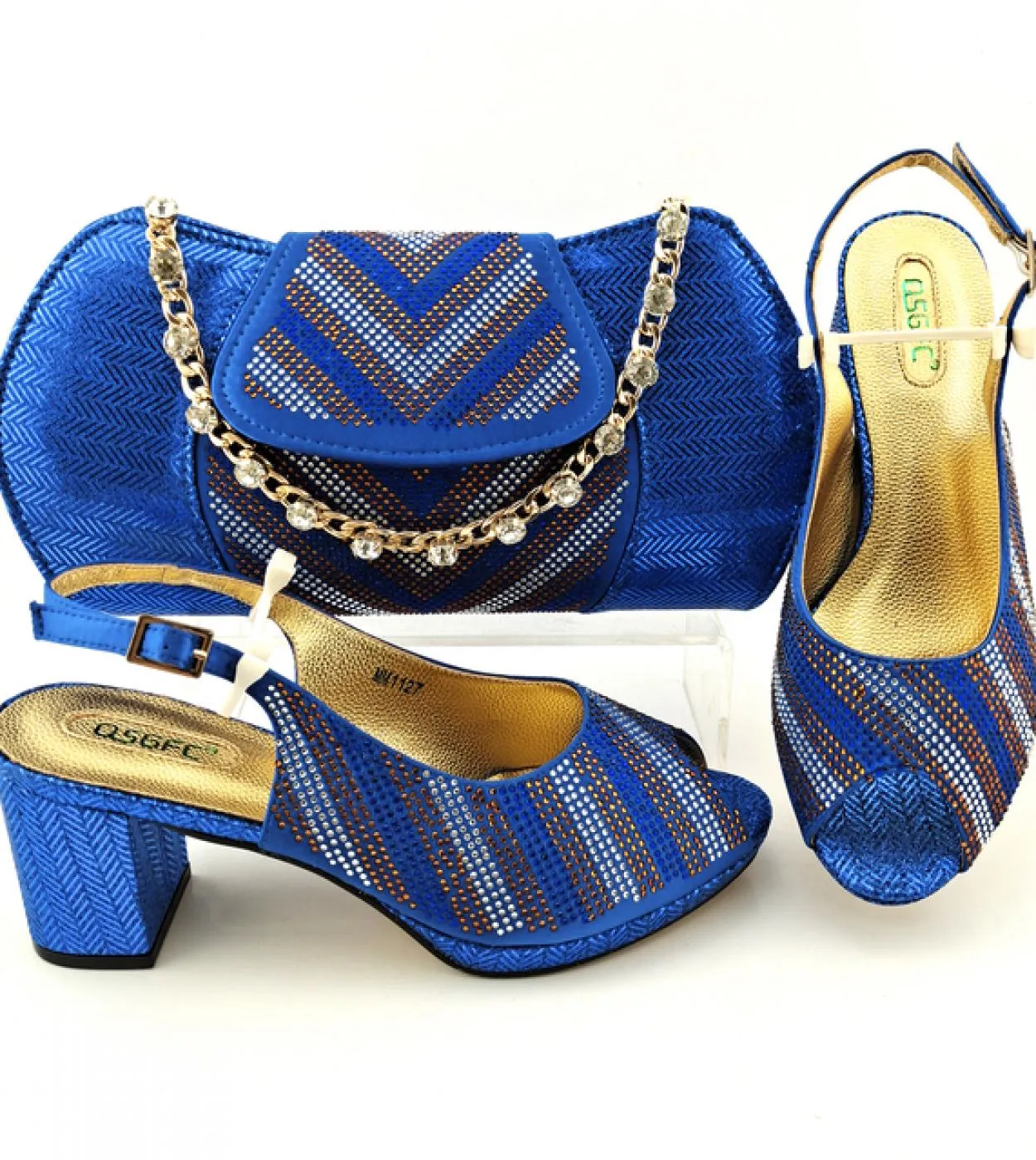 Scarpe da donna e set di borse da donna di vendita calda africana di vendita calda di colore viola stile di cristallo di moda el