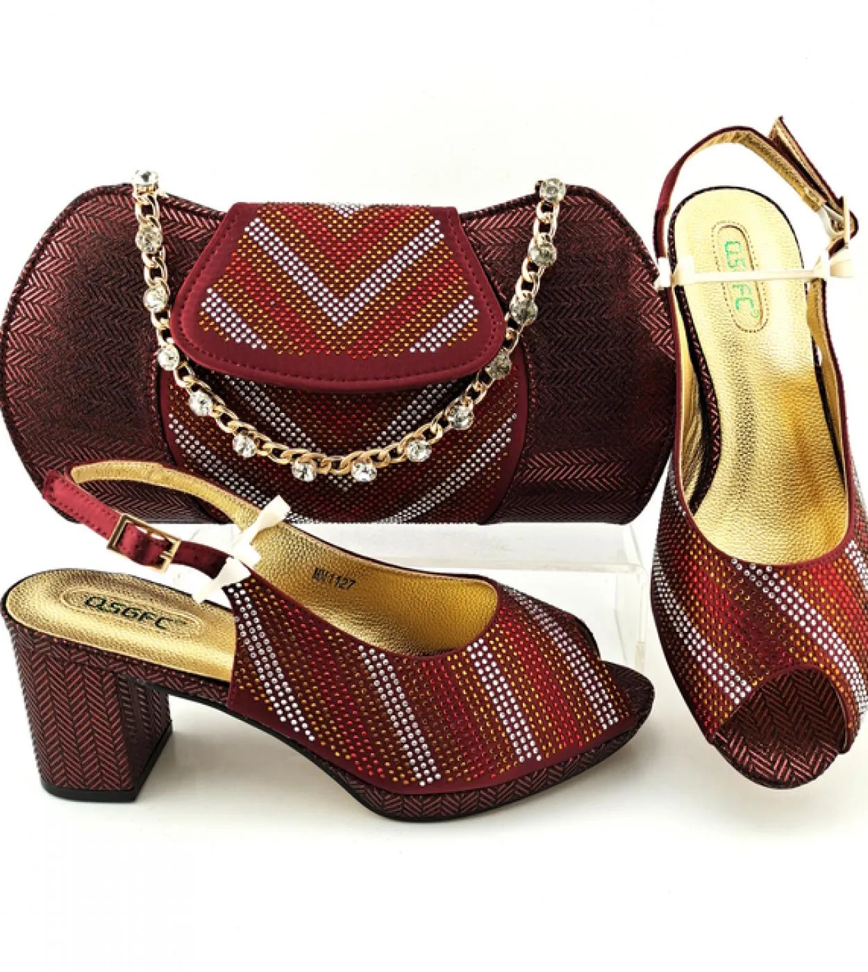 Scarpe da donna e set di borse da donna di vendita calda africana di vendita calda di colore viola stile di cristallo di moda el