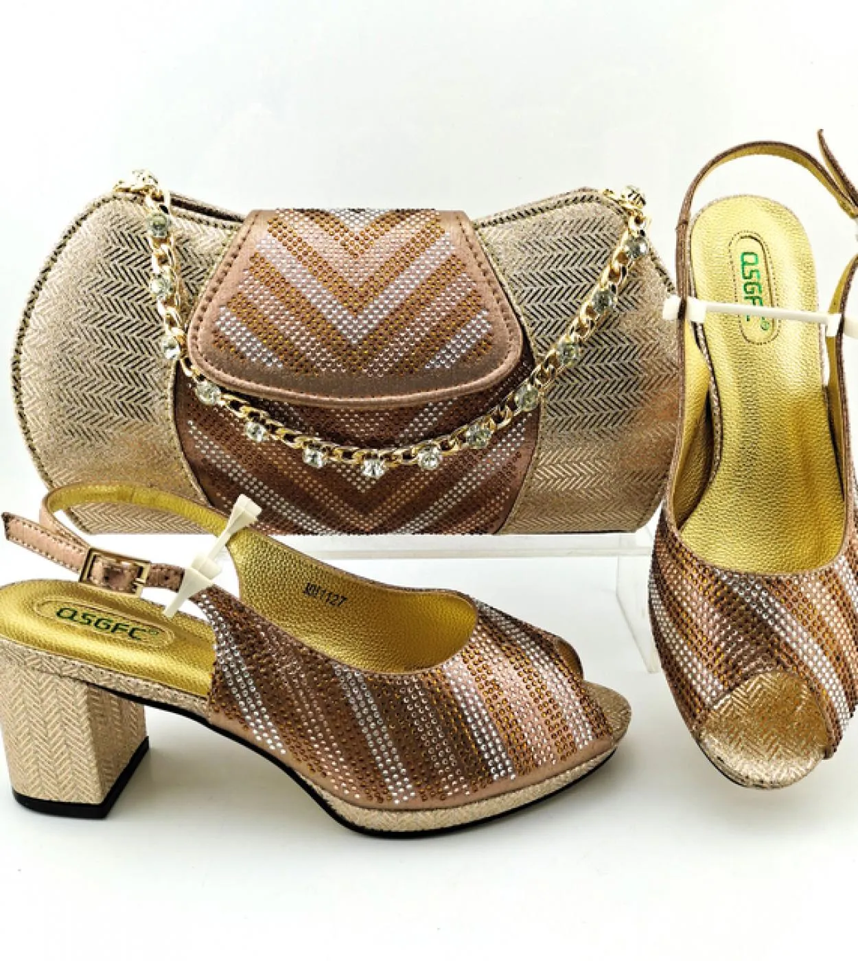 Scarpe da donna e set di borse da donna di vendita calda africana di vendita calda di colore viola stile di cristallo di moda el