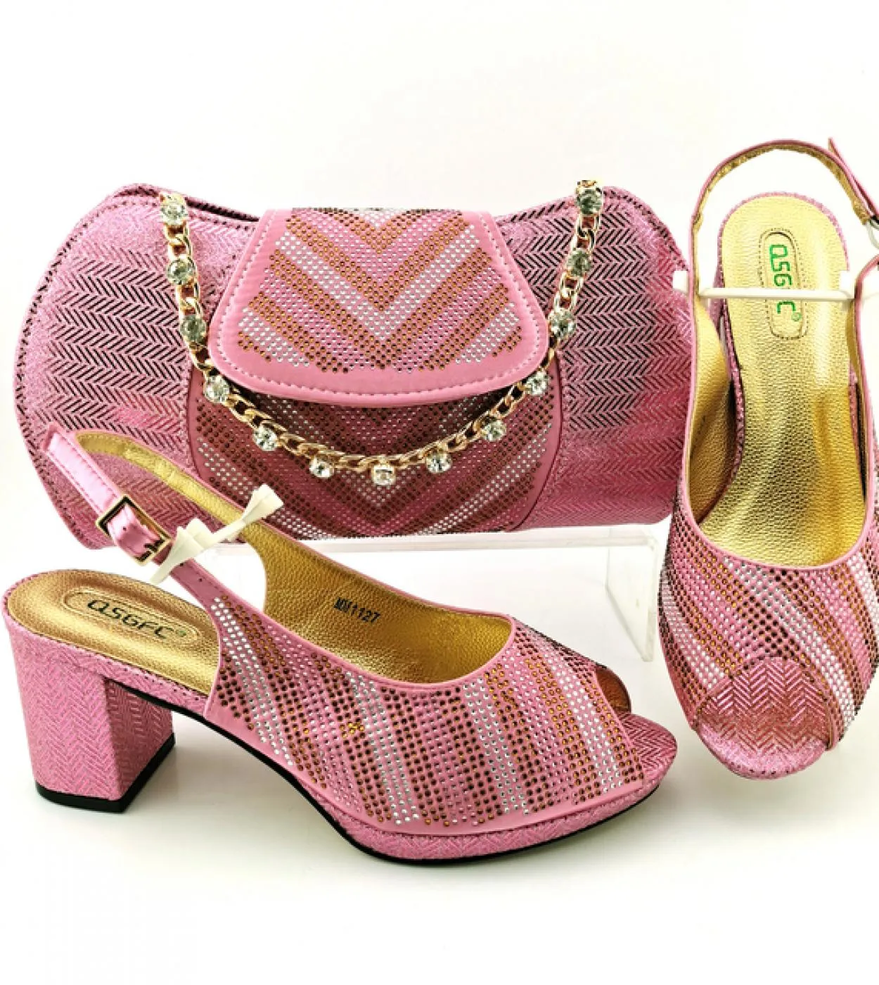 Scarpe da donna e set di borse da donna di vendita calda africana di vendita calda di colore viola stile di cristallo di moda el