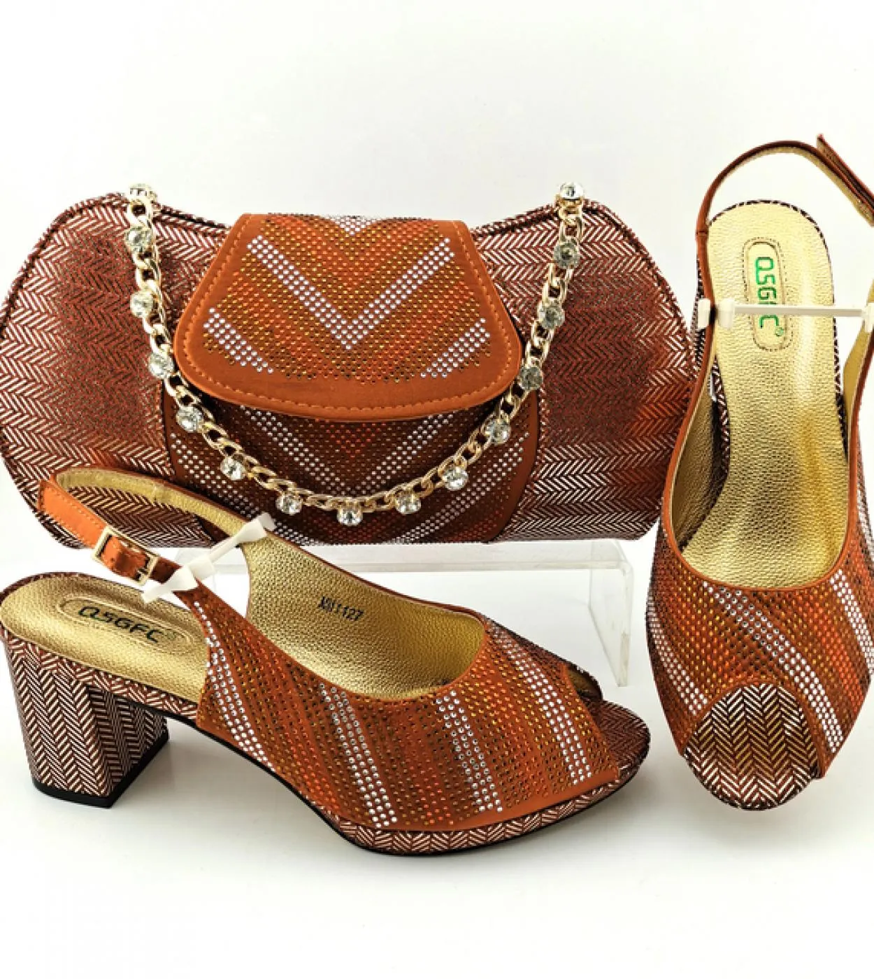Scarpe da donna e set di borse da donna di vendita calda africana di vendita calda di colore viola stile di cristallo di moda el