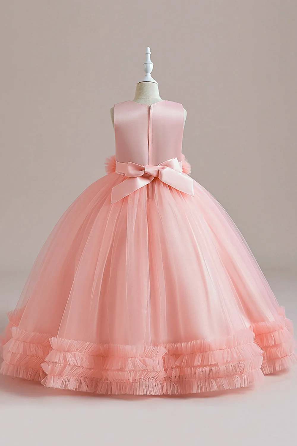 Senza maniche verde tulle Un vestito da ragazza di linea con pizzo