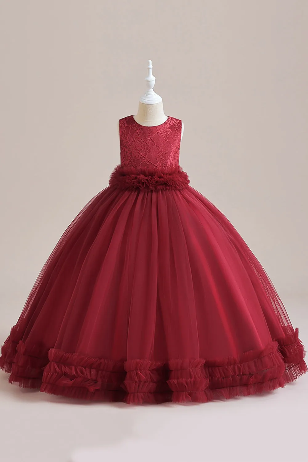 Senza maniche verde tulle Un vestito da ragazza di linea con pizzo
