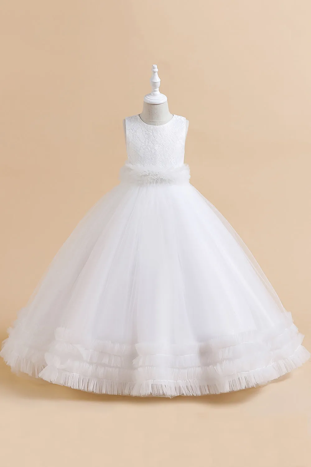 Senza maniche verde tulle Un vestito da ragazza di linea con pizzo