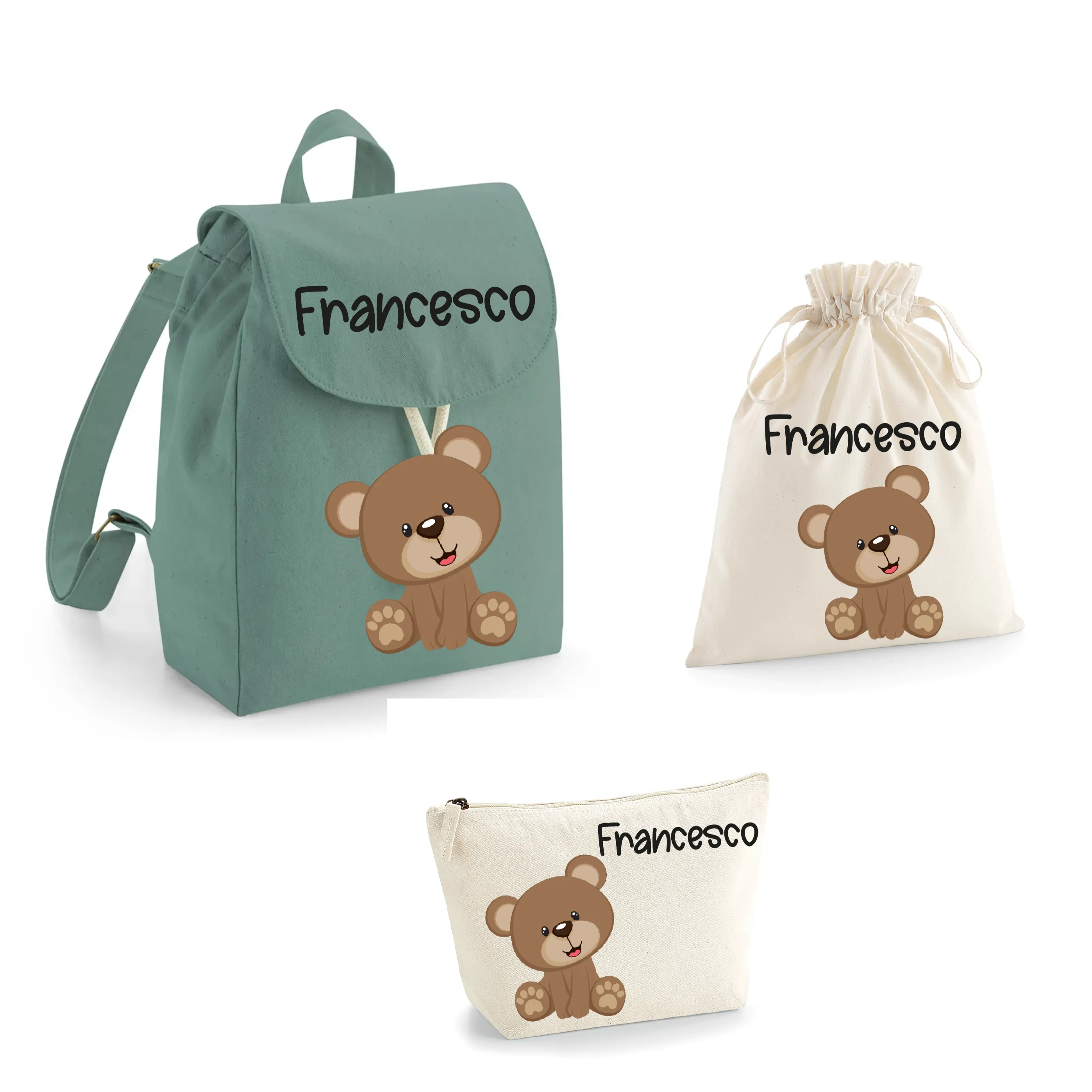 Set asilo Mini Zaino, Sacchetto cambi e beauty Orsetto