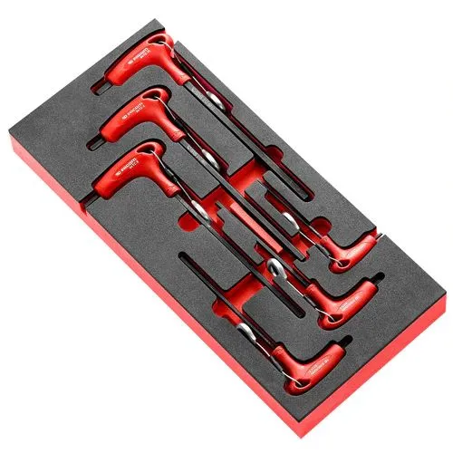 Set chiavi esagonali a T Facom, 6 pezzi, Metrico, 3 mm, 4 mm, 5 mm, 6 mm, 8 mm, 10 mm, con braccio Lungo, breve