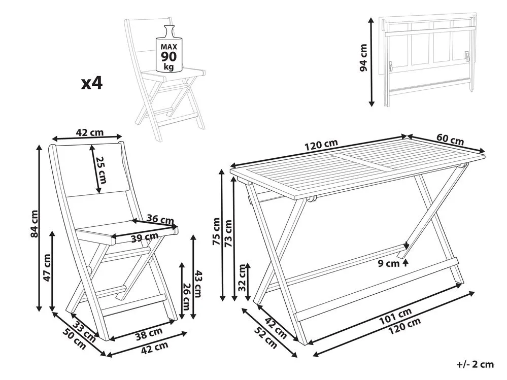 Set da pranzo da giardino 4 posti PROSSEDI Legno d'acacia Beige