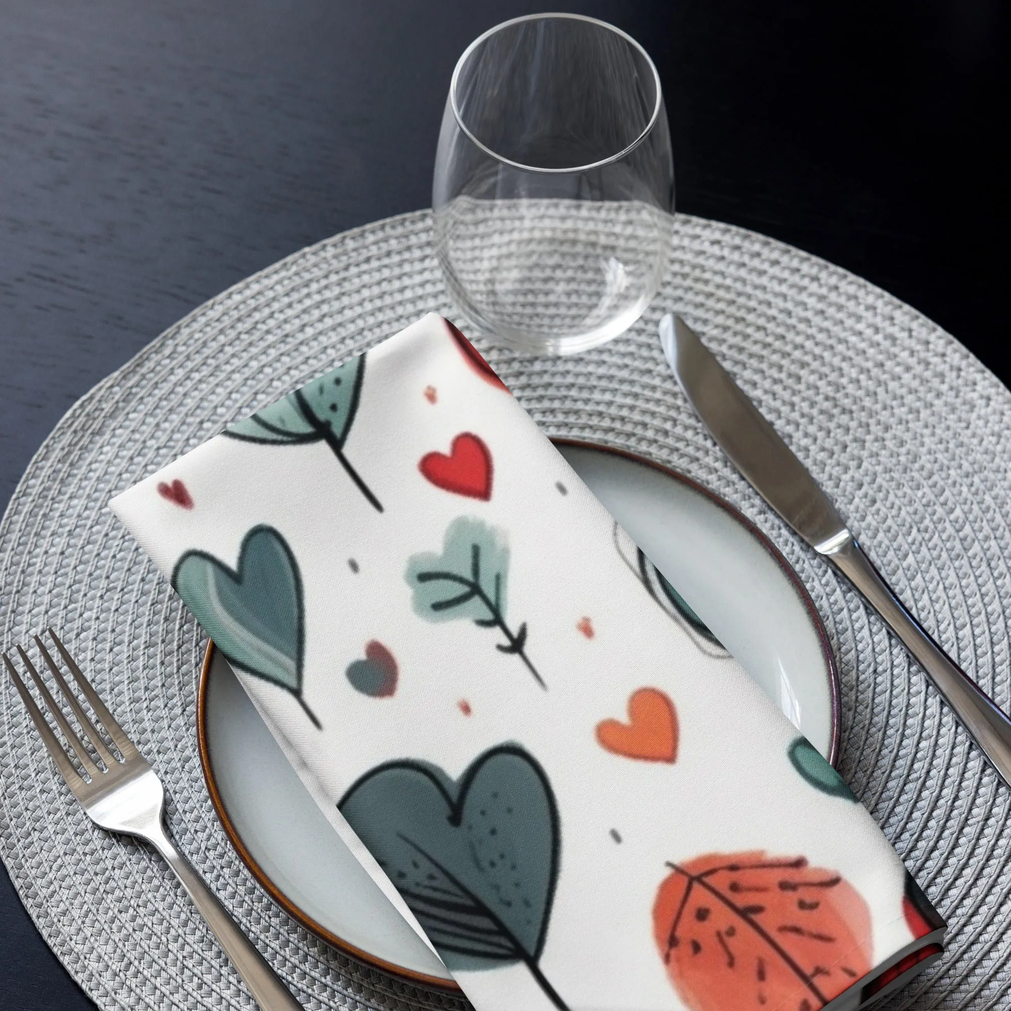 Set di 4 tovaglioli in tessuto con cuori colorati