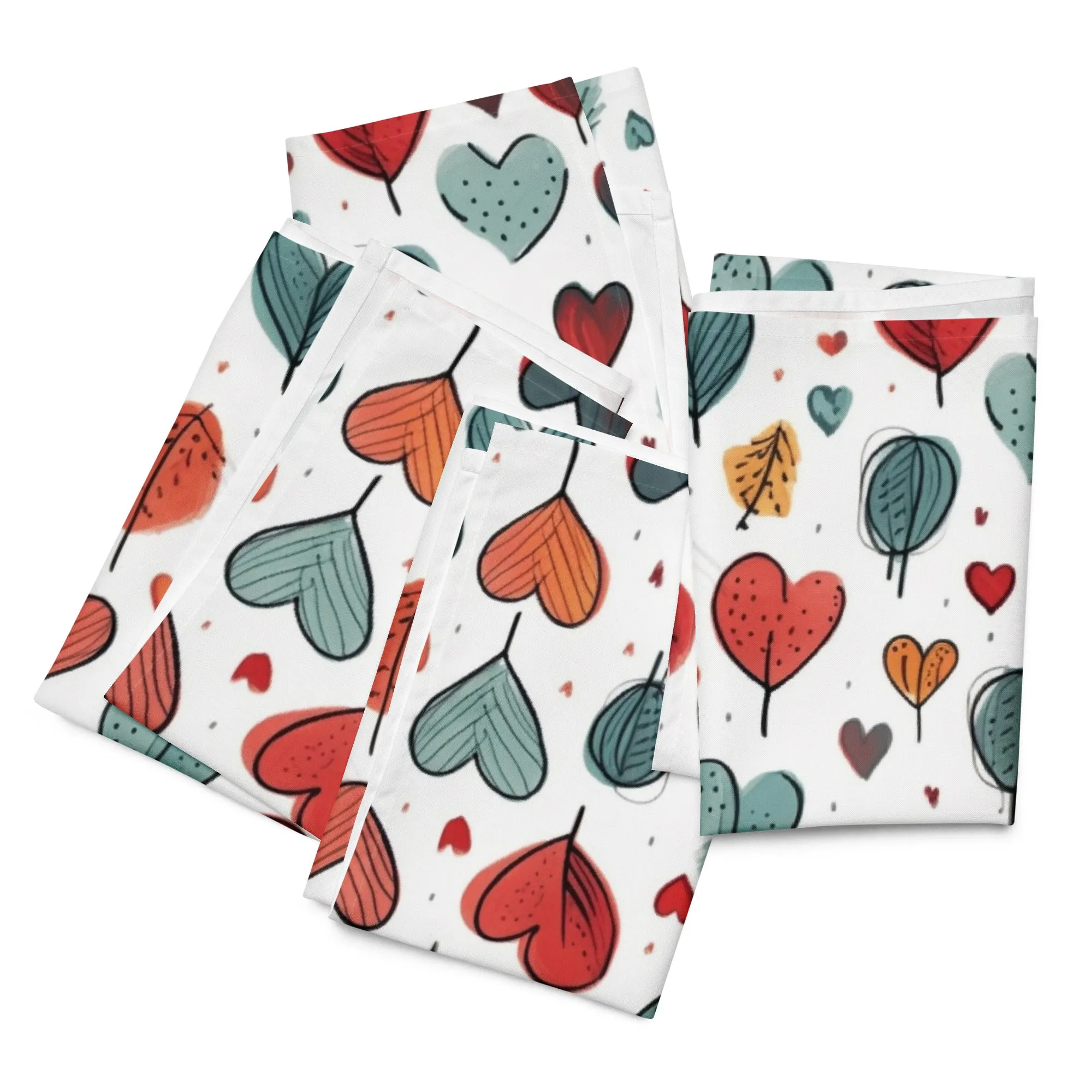 Set di 4 tovaglioli in tessuto con cuori colorati