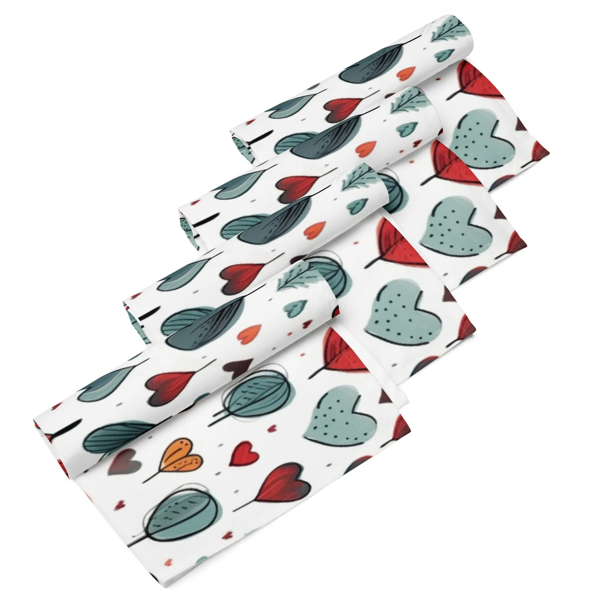 Set di 4 tovaglioli in tessuto con cuori colorati