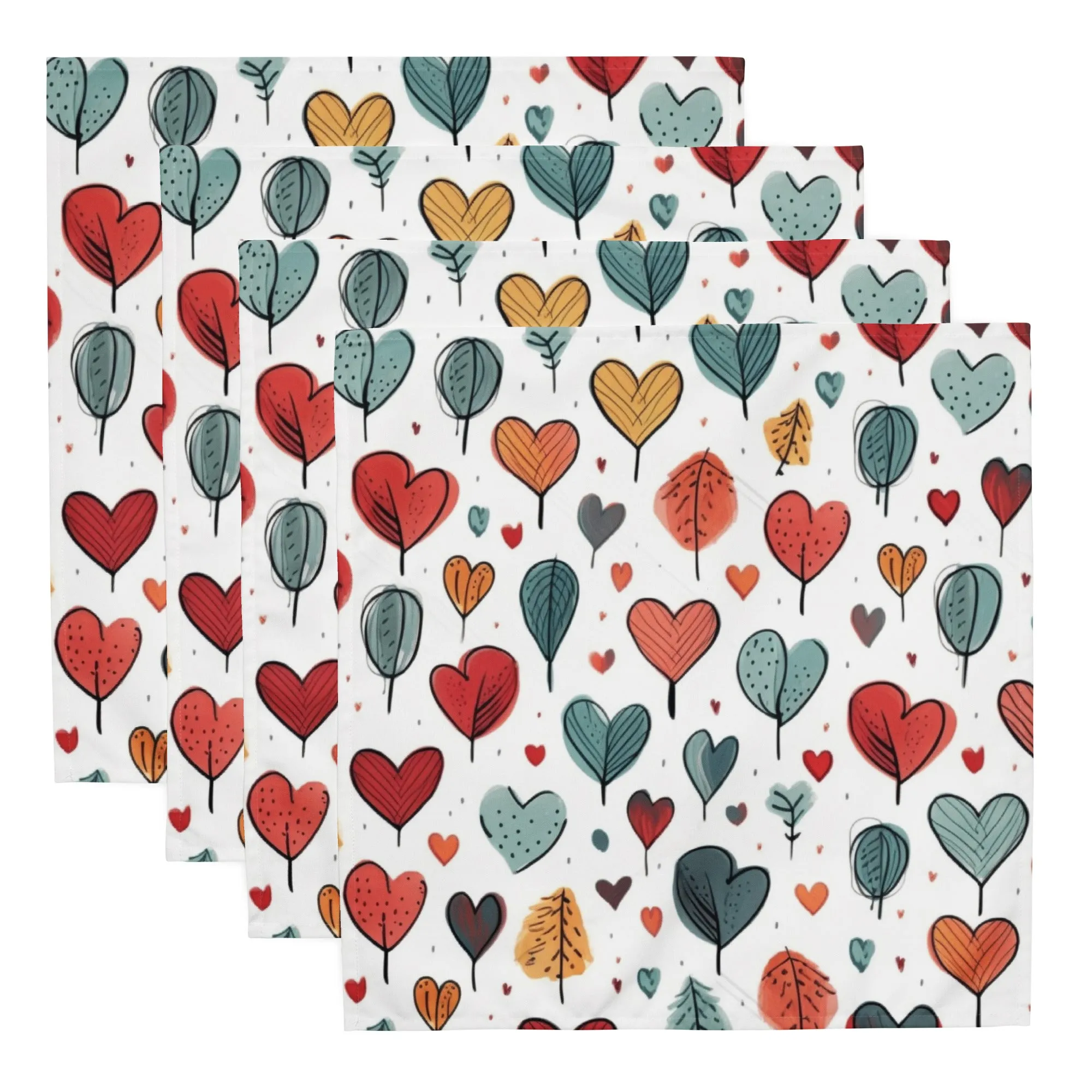 Set di 4 tovaglioli in tessuto con cuori colorati